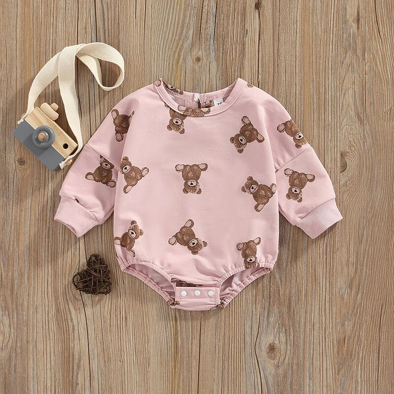 Szép őszi kisbabák lányok nadrágok újszülött pamut ruhák rajzfilm medve nyomat hosszú ujjú pulóverek nadrág kombik