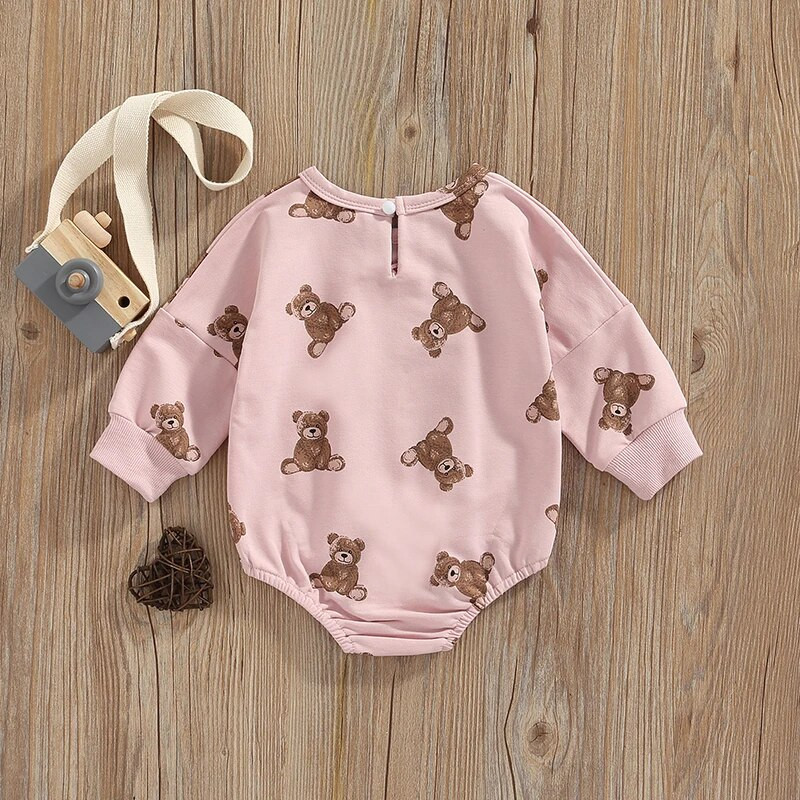 Szép őszi kisbabák lányok nadrágok újszülött pamut ruhák rajzfilm medve nyomat hosszú ujjú pulóverek nadrág kombik