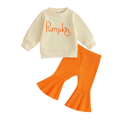 Kompleti odjeće za novorođenčad za djevojčice za noć vještica, male, dječje majice s printom slova Rebraste široke duge hlače Blagdanska ležerna odjeća