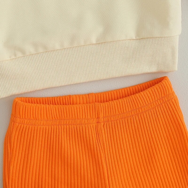 Kompleti odjeće za novorođenčad za djevojčice za noć vještica, male, dječje majice s printom slova Rebraste široke duge hlače Blagdanska ležerna odjeća