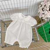 5183B jaundzimušo meiteņu kombinezons 2023. gada vasarā, jauns, vienkāršs, elpojošs, viengabala apģērbs, mežģīņu apkakles kāpšanas apģērbs