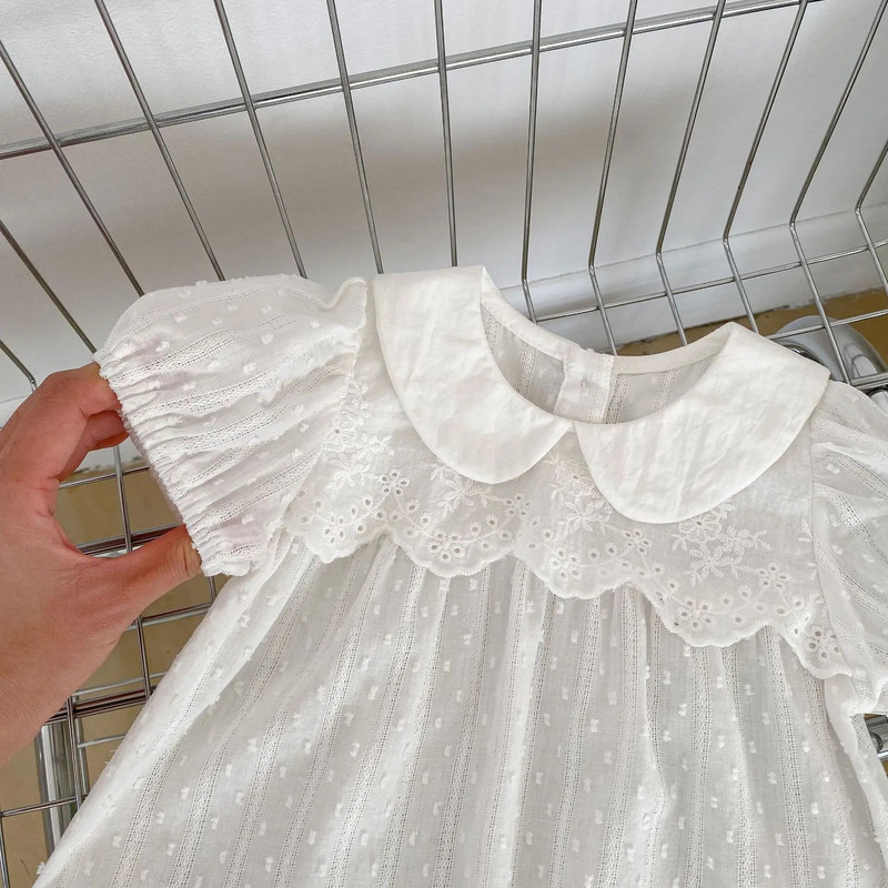 5183B jaundzimušo meiteņu kombinezons 2023. gada vasarā, jauns, vienkāršs, elpojošs, viengabala apģērbs, mežģīņu apkakles kāpšanas apģērbs