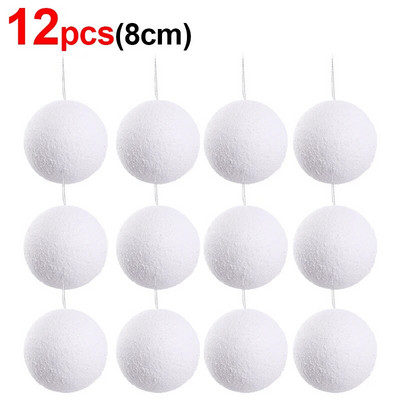6/24 kom Okrugle bijele božićne kuglice Ukrasi Božićno drvce Viseći privjesak Snježna gruda pjene Pribor za uređenje doma za novogodišnju zabavu