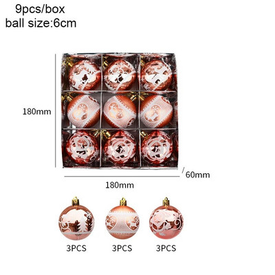 Galvanizirani božićni ukrasi u kutiji od 6 cm, 6/9 kom božićno drvce DIY dekoracija Navidad Nova godina 2024. Dekoracija doma