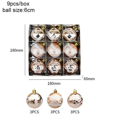 Galvanizirani božićni ukrasi u kutiji od 6 cm, 6/9 kom božićno drvce DIY dekoracija Navidad Nova godina 2024. Dekoracija doma
