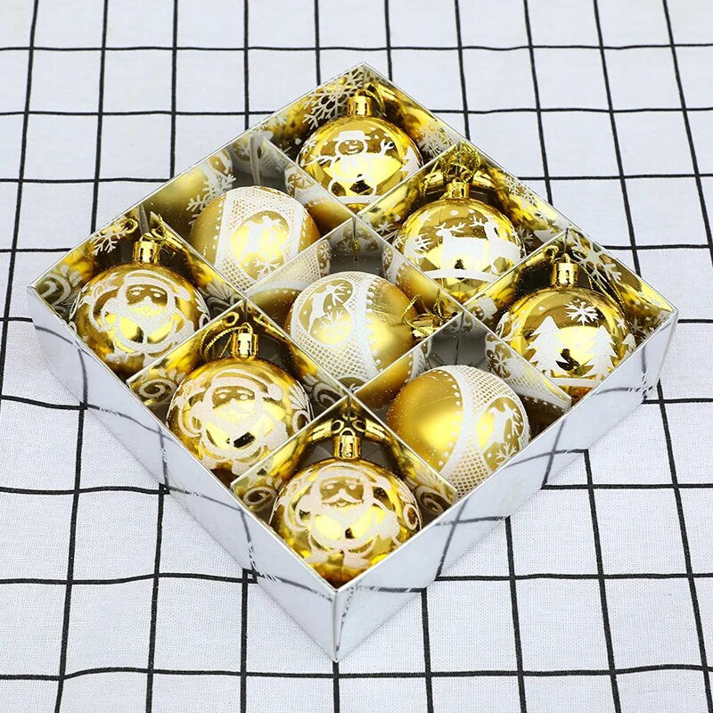 Galvanizirani božićni ukrasi u kutiji od 6 cm, 6/9 kom božićno drvce DIY dekoracija Navidad Nova godina 2024. Dekoracija doma