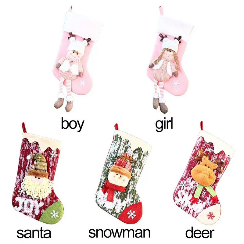 Kötött fiú lány akasztós karácsonyi harisnya Rajzfilm Hóember Szarvas Mikulás ajándéktáska Zokni karácsonyfadísz partikellékek