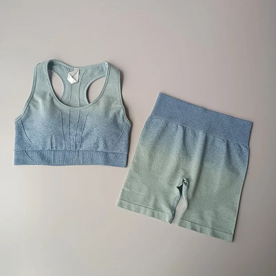 2 kom bešavne gradijent joga odijelo Sportski grudnjak za vježbanje + kratke hlače visokog struka Sportski set za teretanu Modni kompleti kratkih hlača Ženski 2021.