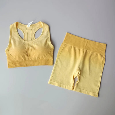 2 kom bešavne gradijent joga odijelo Sportski grudnjak za vježbanje + kratke hlače visokog struka Sportski set za teretanu Modni kompleti kratkih hlača Ženski 2021.