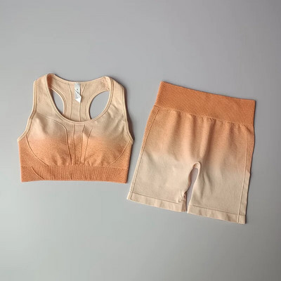 2 kom bešavne gradijent joga odijelo Sportski grudnjak za vježbanje + kratke hlače visokog struka Sportski set za teretanu Modni kompleti kratkih hlača Ženski 2021.