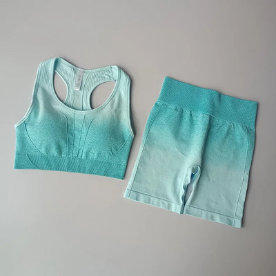 2 kom bešavne gradijent joga odijelo Sportski grudnjak za vježbanje + kratke hlače visokog struka Sportski set za teretanu Modni kompleti kratkih hlača Ženski 2021.