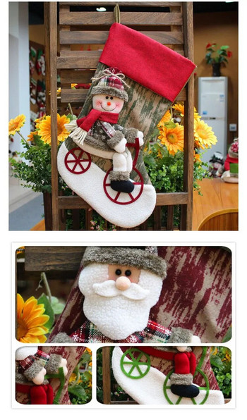 Коледни чорапи и държачи за подаръци в европейски стил с дизайн на Дядо Коледа и елени Празнични декоративни бонбони чорапи
