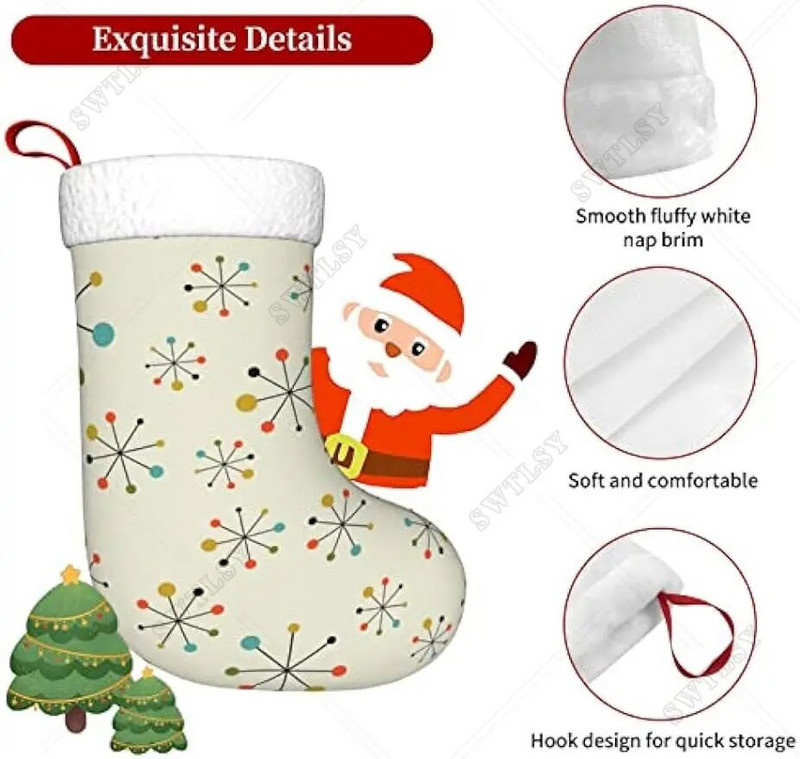 Božićne čarape Božićne čarape s apstraktnim geometrijskim uzorkom iz sredine stoljeća za božićne ukrase