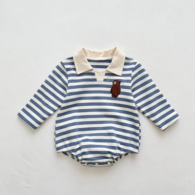 4448B Vastsündinu riided Triibuline Body 2023 Kevad-sügis triibuline vabaaja krae Poiste ühes tükis puuvillased vabaaja riided