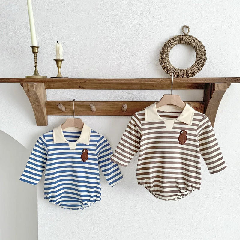 4448B Vastsündinu riided Triibuline Body 2023 Kevad-sügis triibuline vabaaja krae Poiste ühes tükis puuvillased vabaaja riided