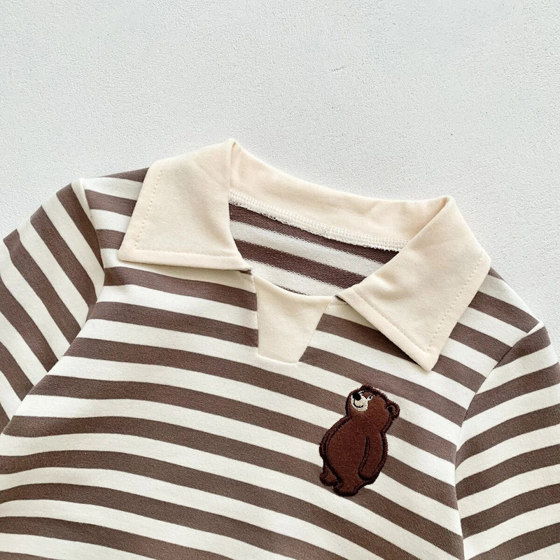 4448B Vastsündinu riided Triibuline Body 2023 Kevad-sügis triibuline vabaaja krae Poiste ühes tükis puuvillased vabaaja riided