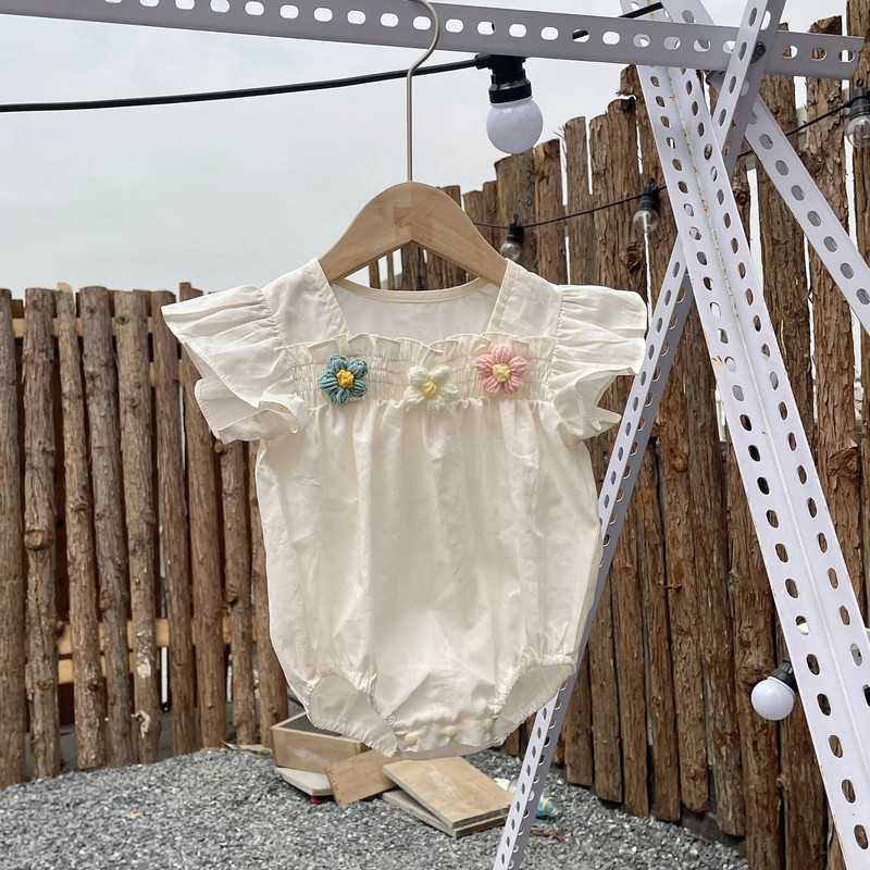 5813B Odjeća za novorođene djevojčice Novo ljeto 2023. Jednodijelna odjeća za djevojčice s tankim cvijećem 100-dnevna odjeća za penjanje princeze