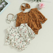 Vintage novorođenčad, djevojčice, jesenske štrample, odjeća, čipkani cvjetni print, bodi s dugim rukavima i O-izrezom, kombinezoni, odjeća s trakom za glavu