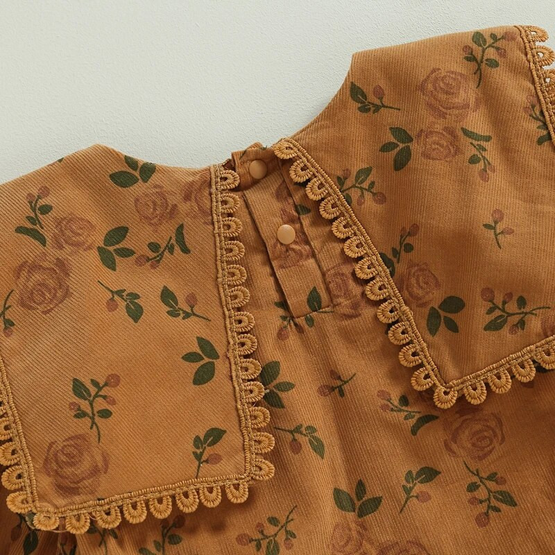 Vintage novorođenčad, djevojčice, jesenske štrample, odjeća, čipkani cvjetni print, bodi s dugim rukavima i O-izrezom, kombinezoni, odjeća s trakom za glavu