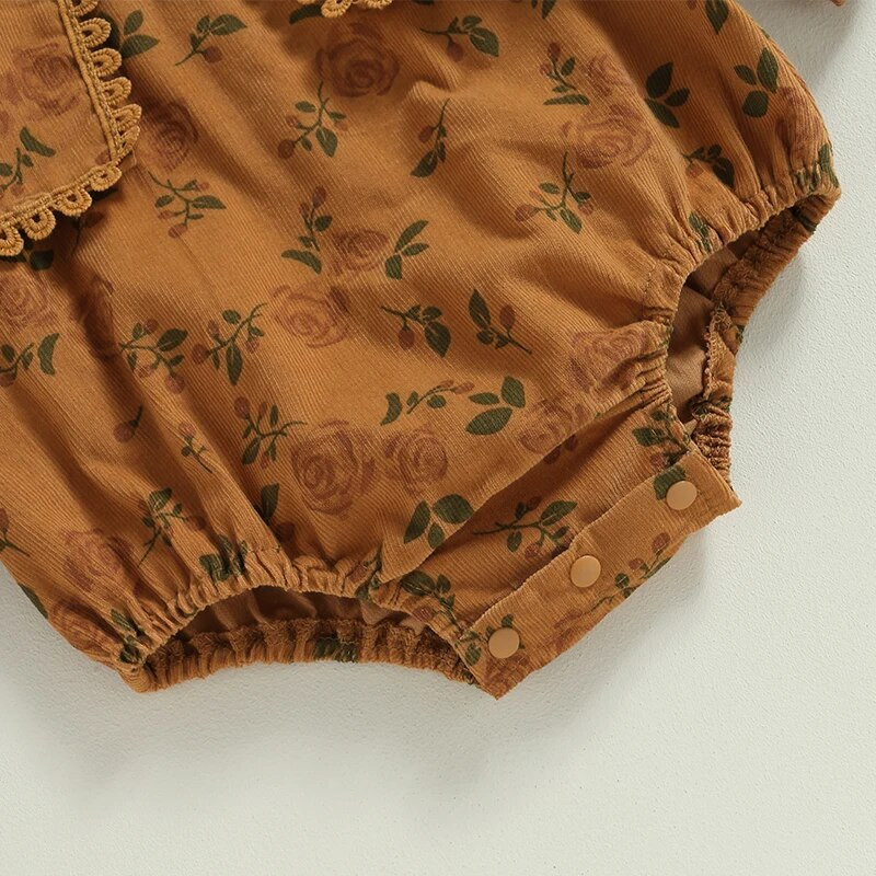 Vintage novorođenčad, djevojčice, jesenske štrample, odjeća, čipkani cvjetni print, bodi s dugim rukavima i O-izrezom, kombinezoni, odjeća s trakom za glavu