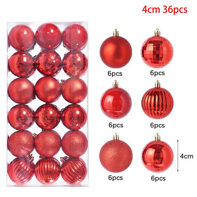 4cm 36gab Krāsaini Ziemassvētku balles rotājumi Zelta sudraba Krāsa Plastmasas X-Mas Tree Ball dekors DIY ballīšu dekorēšanas piederumiem