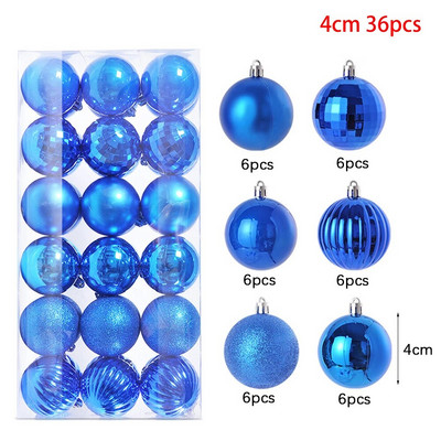 4cm 36gab Krāsaini Ziemassvētku balles rotājumi Zelta sudraba Krāsa Plastmasas X-Mas Tree Ball dekors DIY ballīšu dekorēšanas piederumiem