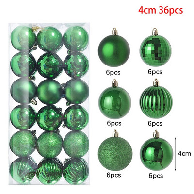 4cm 36gab Krāsaini Ziemassvētku balles rotājumi Zelta sudraba Krāsa Plastmasas X-Mas Tree Ball dekors DIY ballīšu dekorēšanas piederumiem