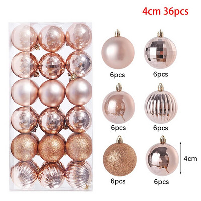 4cm 36gab Krāsaini Ziemassvētku balles rotājumi Zelta sudraba Krāsa Plastmasas X-Mas Tree Ball dekors DIY ballīšu dekorēšanas piederumiem