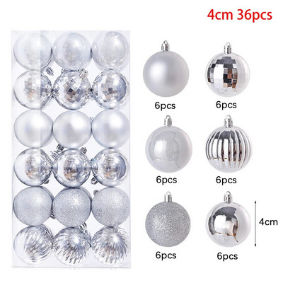 4cm 36gab Krāsaini Ziemassvētku balles rotājumi Zelta sudraba Krāsa Plastmasas X-Mas Tree Ball dekors DIY ballīšu dekorēšanas piederumiem
