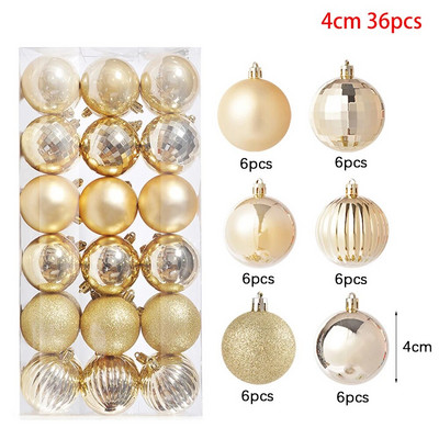 4cm 36gab Krāsaini Ziemassvētku balles rotājumi Zelta sudraba Krāsa Plastmasas X-Mas Tree Ball dekors DIY ballīšu dekorēšanas piederumiem