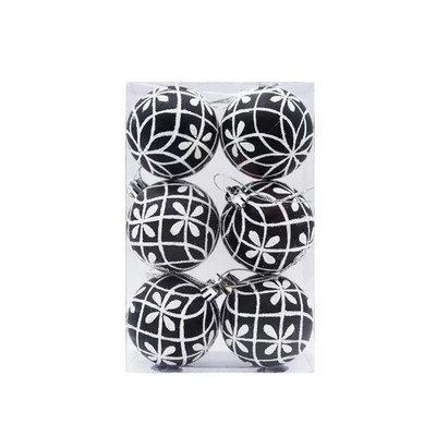 6 komada božićnih kuglica, privjesaka za drvce, ručno oslikanih 6 cm crno-bijelih visećih kuglica za božićno uređenje doma, zabave, praznika
