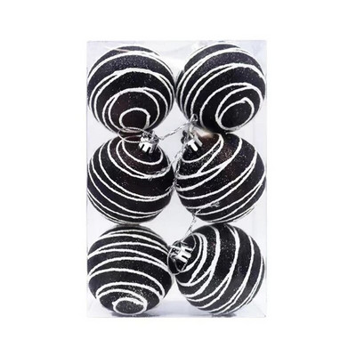 6 komada božićnih kuglica, privjesaka za drvce, ručno oslikanih 6 cm crno-bijelih visećih kuglica za božićno uređenje doma, zabave, praznika