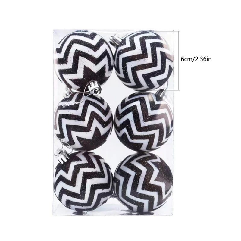6 komada božićnih kuglica, privjesaka za drvce, ručno oslikanih 6 cm crno-bijelih visećih kuglica za božićno uređenje doma, zabave, praznika