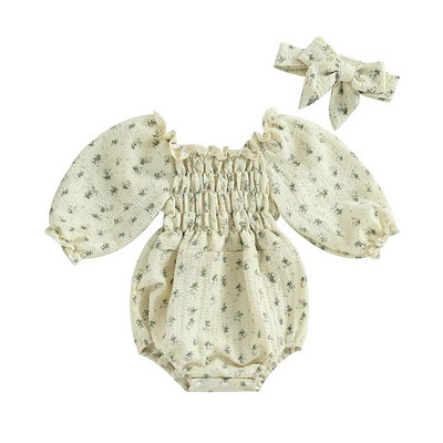 Jesenske štrample za novorođenčad, djevojčice, odjeća s trakom za glavu, ležerna odjeća za malu djecu, cvjetni print, elegantni kombinezoni s naborima i volanima