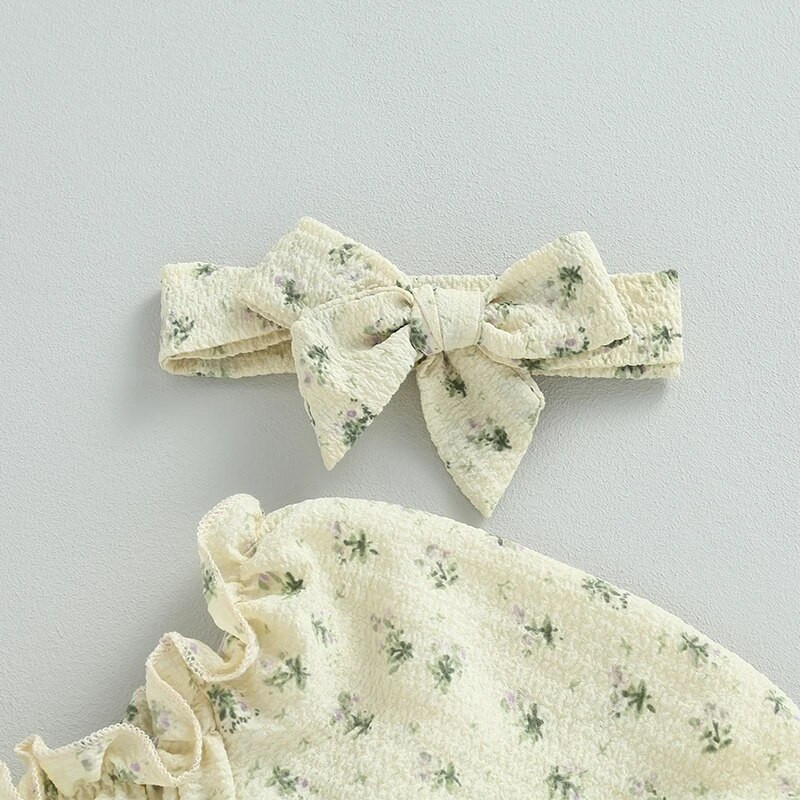 Jesenske štrample za novorođenčad, djevojčice, odjeća s trakom za glavu, ležerna odjeća za malu djecu, cvjetni print, elegantni kombinezoni s naborima i volanima