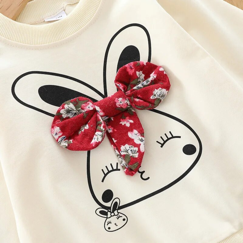 Mazuļu komplekts ar garām piedurknēm, meiteņu rudens karikatūra ar garām piedurknēm, truša apdruka, sadrumstalota ziedu svārku bikses divdaļīgs komplekts ar komplimentu