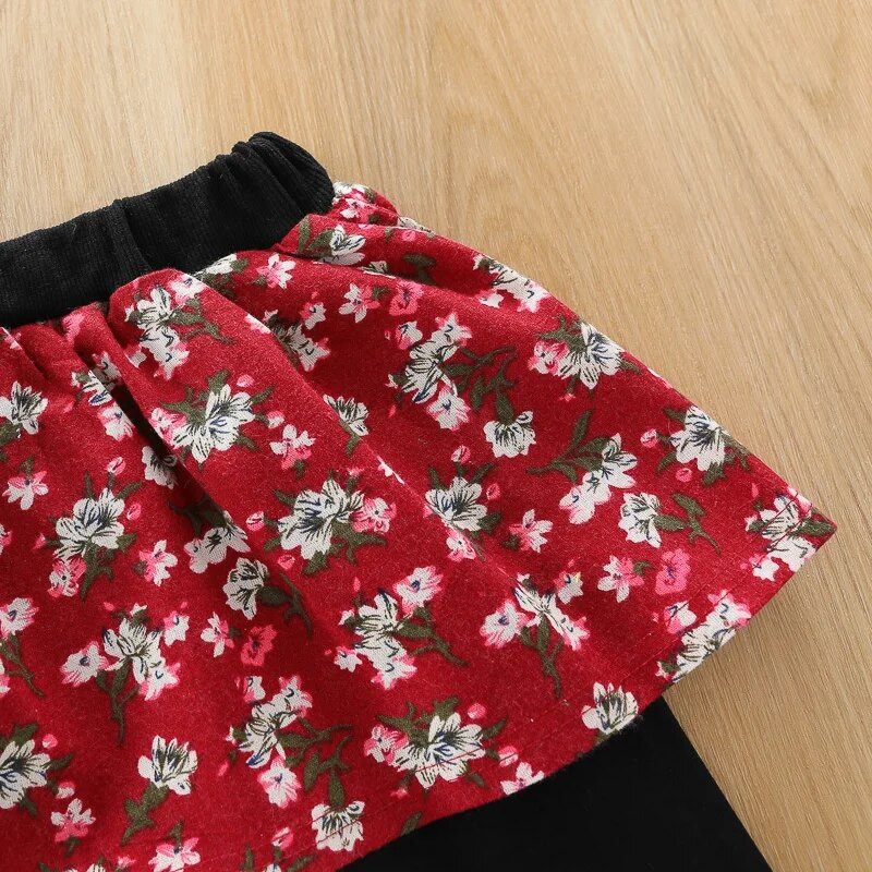 Mazuļu komplekts ar garām piedurknēm, meiteņu rudens karikatūra ar garām piedurknēm, truša apdruka, sadrumstalota ziedu svārku bikses divdaļīgs komplekts ar komplimentu