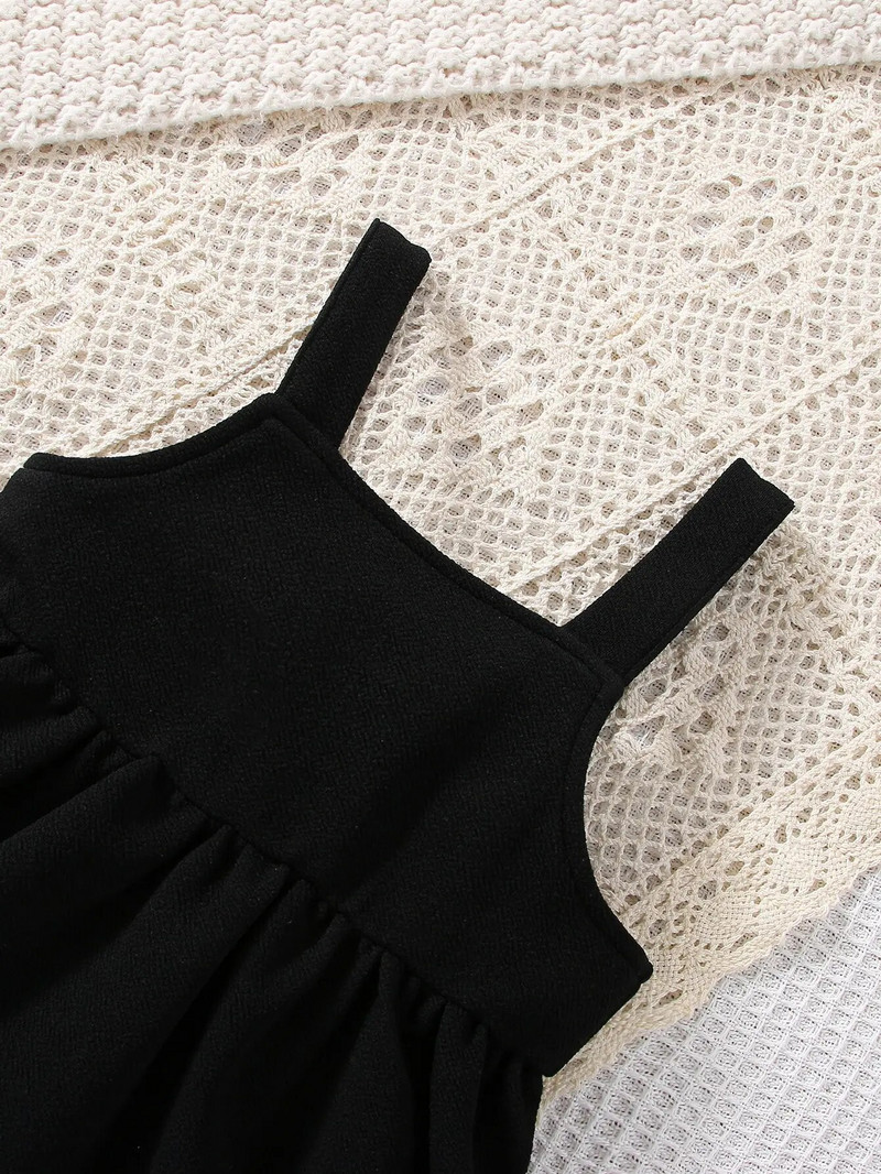 2-dijelna modna haljina za djevojčice za proljeće i jesen, slatka, udobna, bijela haljina s mašnom u stranom stilu, dugih rukava, crnih naramenica