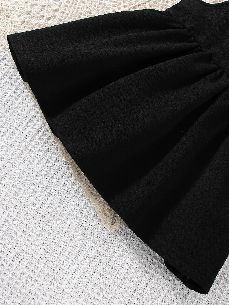 2-dijelna modna haljina za djevojčice za proljeće i jesen, slatka, udobna, bijela haljina s mašnom u stranom stilu, dugih rukava, crnih naramenica