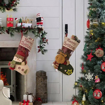 Коледни чорапи Големи торби за коледни лакомства Филцови празнични чорапи 18 инча за стена Врата Стълби Дърво Камина Прозорец