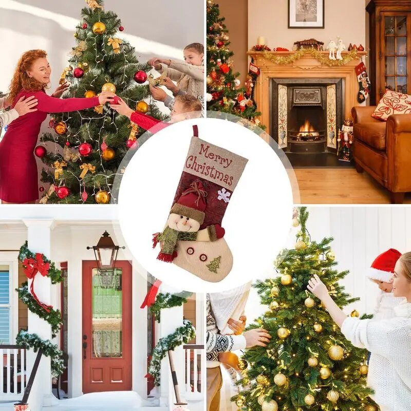 Ziemassvētku zeķes Lielas Ziemassvētku kārumu somas Filca svētku zeķes 18 collas sienas durvīm kāpnēm koks kamīna logam