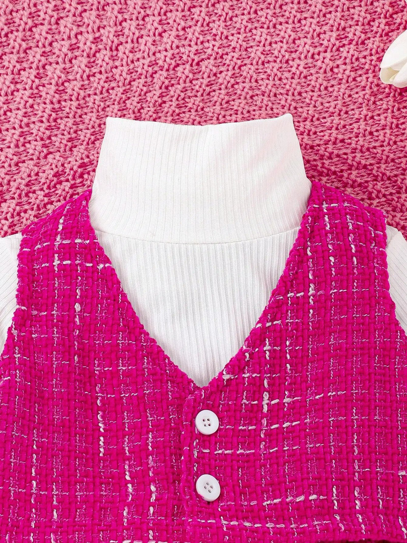 Trodijelni jesen/zima slatki i slatki bijeli ružičasti crveni prsluk i suknja u zapadnjačkom stilu, toplo udobno odijelo