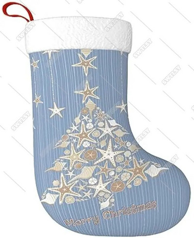 Dvokrevetna božićna čarapa s otisnutim školjkama, šarmantna čarapa s velikim božićnim čarapama