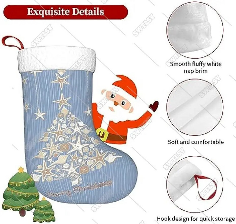 Dvokrevetna božićna čarapa s otisnutim školjkama, šarmantna čarapa s velikim božićnim čarapama