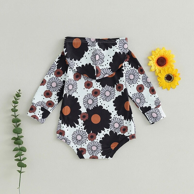 2023 Vintage Nou-născut Bebeluși Băieți Fete Body Haine Costuită Imprimare de flori Mâneci lungi Hanorace cu glugă Salopete Combi