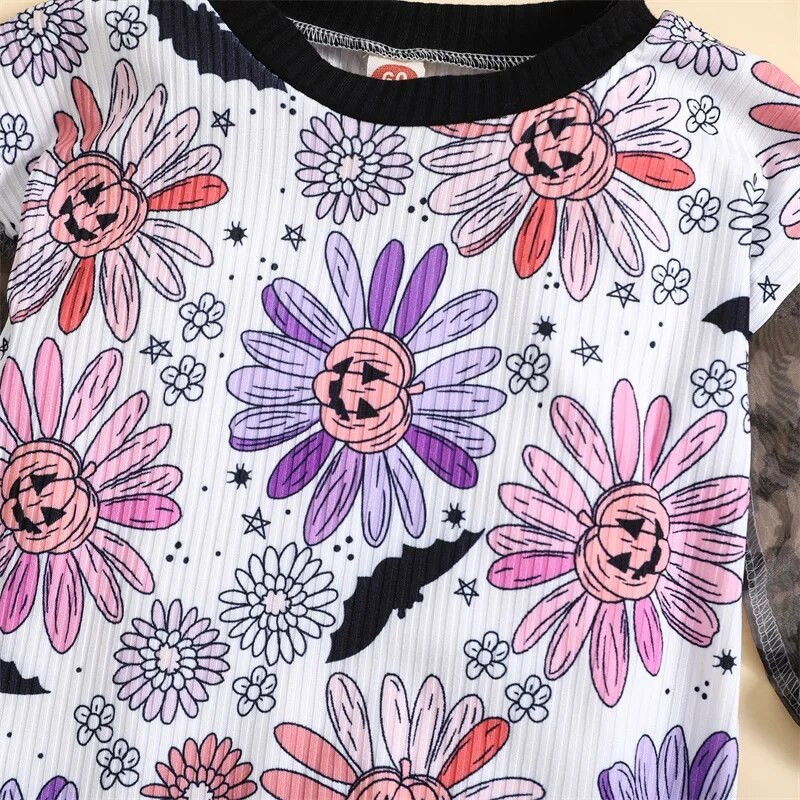 Dukserice za djevojčice Ženske hlače Odjeća za Noć vještica Print cvjetova bundeve Mrežasti kombinezoni dugih rukava Kontrastne boje Kombinezoni za igru