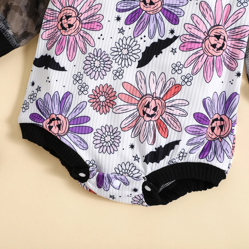 Dukserice za djevojčice Ženske hlače Odjeća za Noć vještica Print cvjetova bundeve Mrežasti kombinezoni dugih rukava Kontrastne boje Kombinezoni za igru