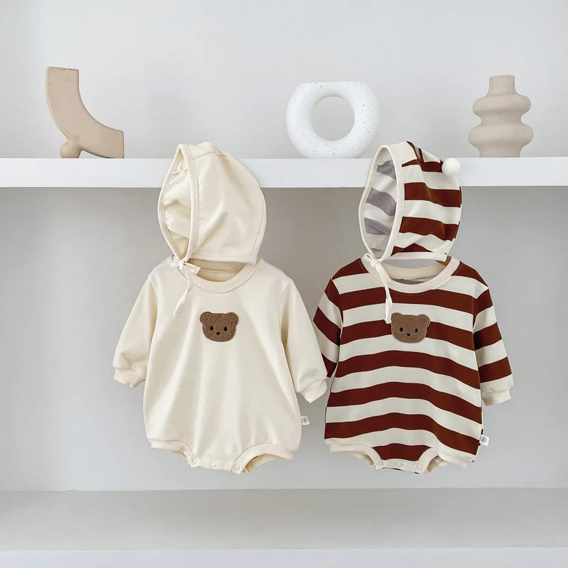 7580 Odjeća za novorođenčad Dječji bodi Jesen 2023. Nova jednostavna modna jednodijelna odjeća za dječake Slatka odjeća za penjanje sa šeširom