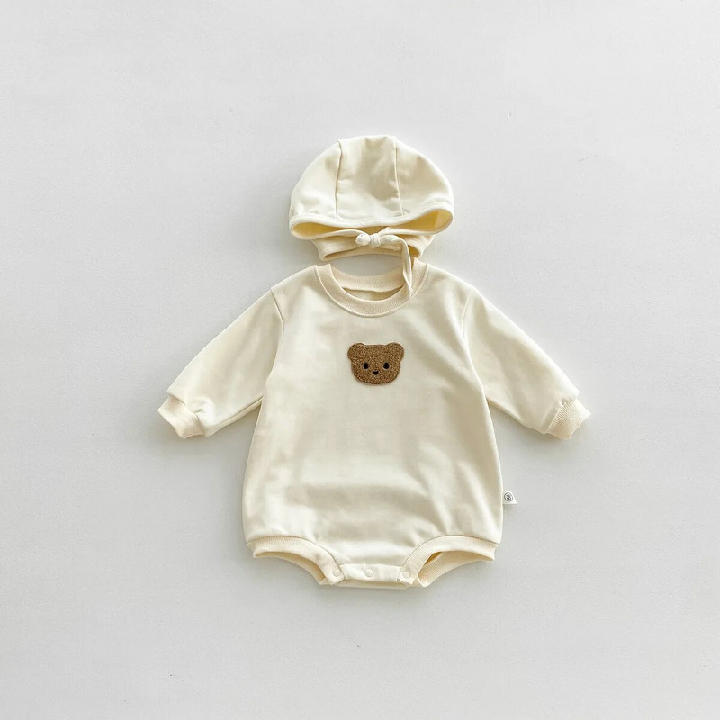 7580 Odjeća za novorođenčad Dječji bodi Jesen 2023. Nova jednostavna modna jednodijelna odjeća za dječake Slatka odjeća za penjanje sa šeširom