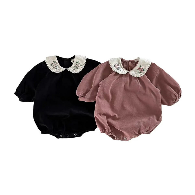 7562 Ins Beebiriided 2023 Sügis, uued pikkade varrukatega ronimisriided Pitsiga tikitud reväärid Tüdrukute ühes tükis riided